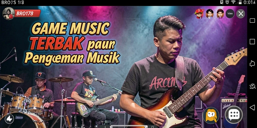Screenshot utama BRO178 menampilkan antarmuka pemutar musik yang menarik.