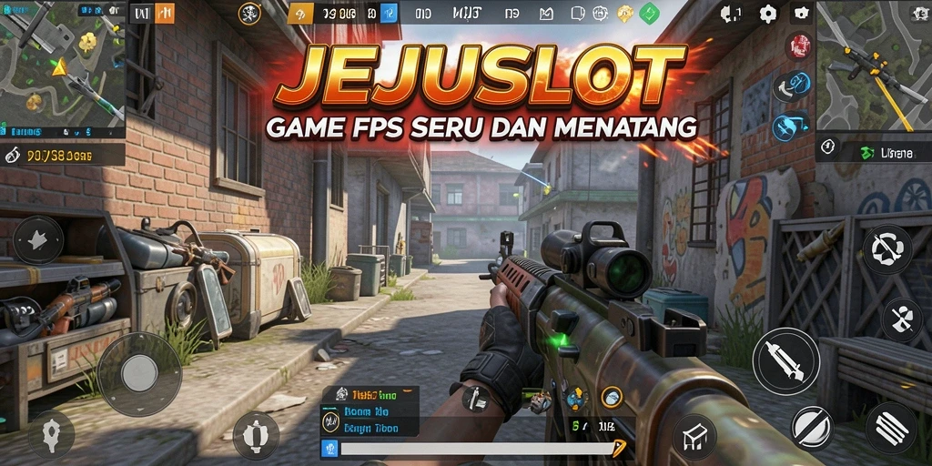 Tampilan gameplay seru dalam JEJUSLOT dengan aksi tembak-menembak.