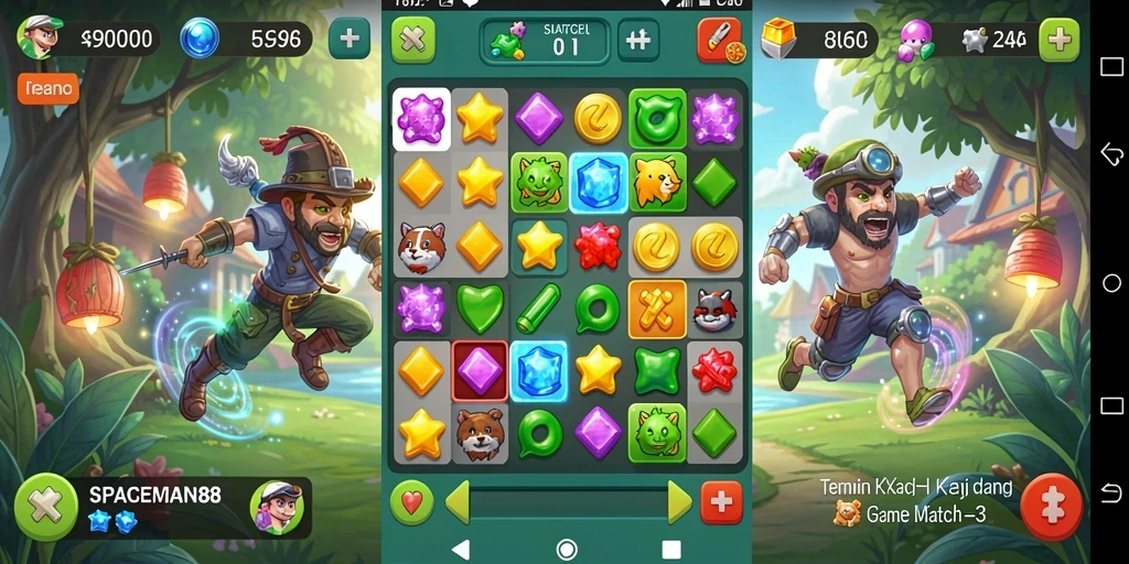 Screenshot gameplay SPACEMAN88 dengan kombinasi Match-3 yang menarik.