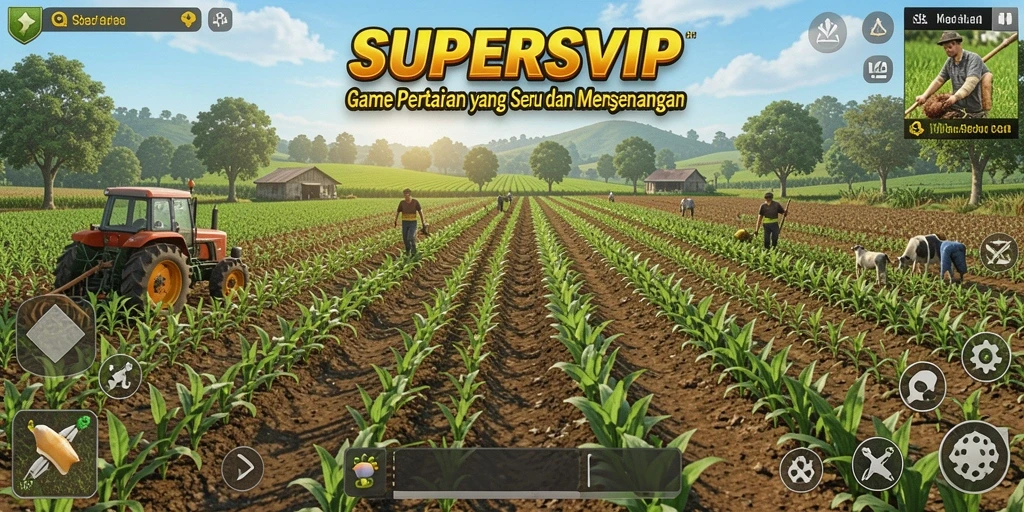 Tampilan gameplay menarik dari SUPERSVIP yang menunjukkan aktivitas bertani.