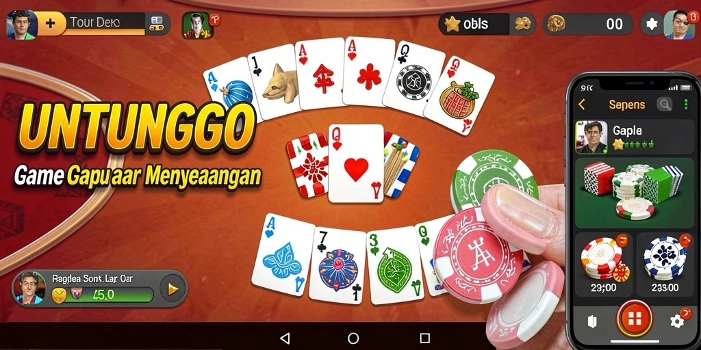 Tampilan screenshot utama UNTUNGGO dengan gameplay Gaple yang seru.