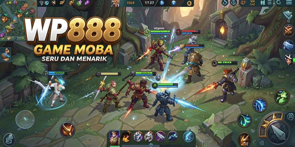 Screenshot gameplay <strong>WP888</strong> yang menunjukkan pertempuran epik dalam game MOBA.